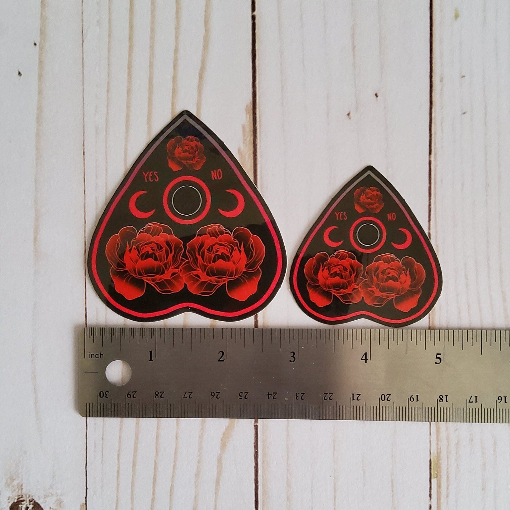 GLOSSY STICKER: Black and Red Rose Planchette , Black and Red Rose Planchette Sticker , Red Rose Planchette Sticker , Rose Planchette Sticker Acornandcrowstudio