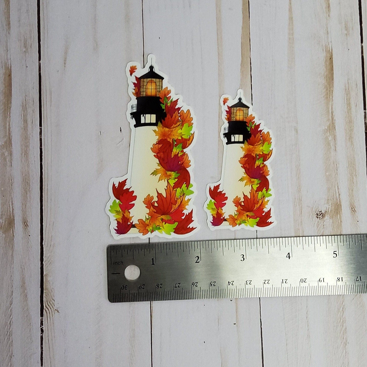 GLOSSY STICKER: Autumn Lighthouse Die Cut , Fall Lighthouse Sticker , Fall Lighthouse , Autumn Lighthouse , Lighthouse Sticker , Autumn