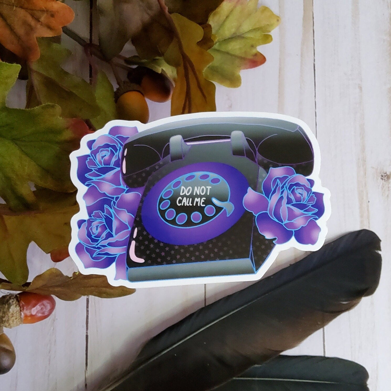 GLOSSY STICKER: Goth Don't Call Me Rotary Phone , Rotary Phone Sticker , Goth Phone Sticker , Retro Phone Sticker, Goth Sticker , Goth Vibes Sticker Acornandcrowstudio