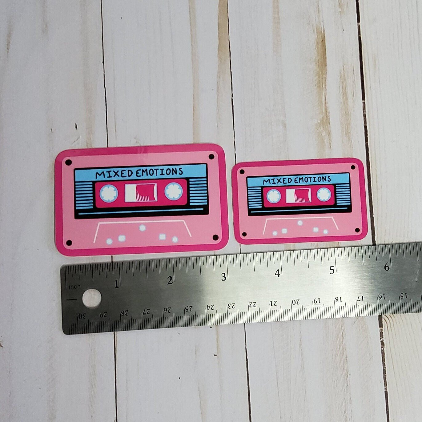 GLOSSY STICKER: Mixed Emotions Cassette Tape Sticker , Cassette Sticker , Mix Tape , Mix Tape Stickers , 80s Stickers , 80s Vibe Sticker