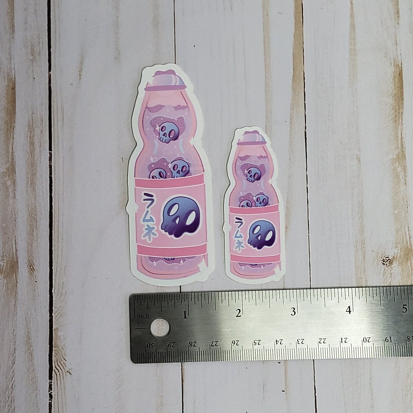 GLOSSY STICKER: Pastel Pink Glass Bottle Drink Skull Sticker , Skull Drink Sticker , Skull Pink Sticker , Pink Drink Sticker , Glass Bottle