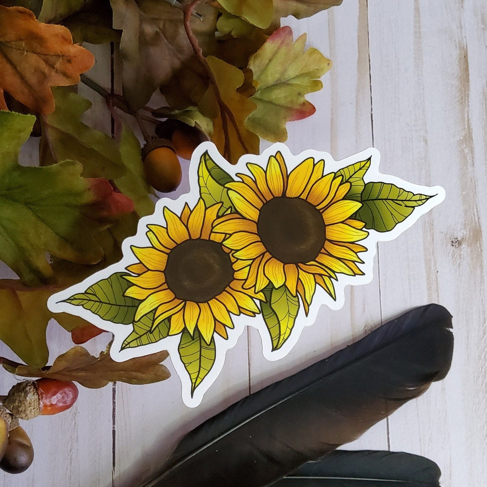 GLOSSY STICKER: Sunflower Botanical Illustration , Sunflower Sticker , Yellow and Gold Sunflower Sticker , Sunflower Vibes , Sunflowers Acornandcrowstudio