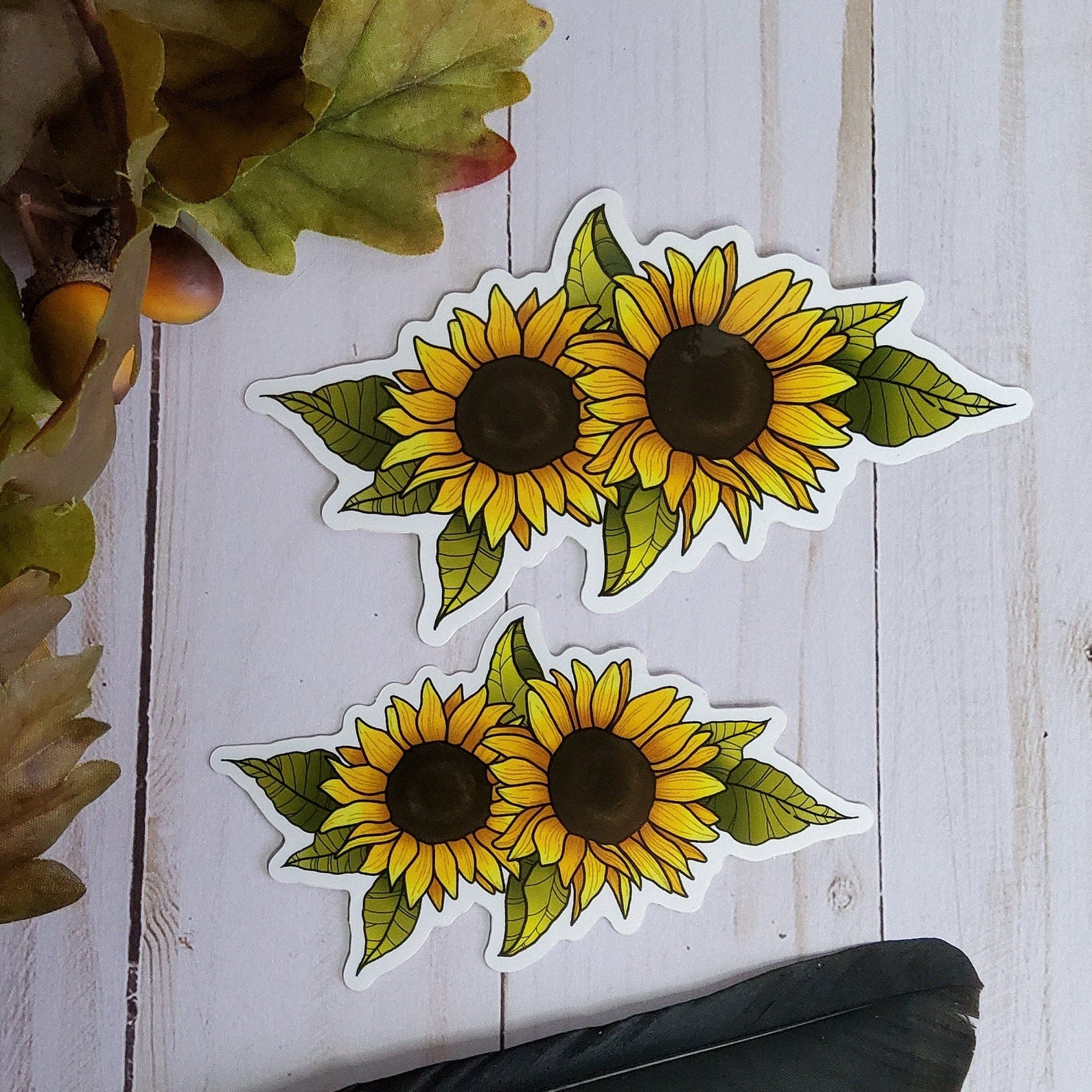GLOSSY STICKER: Sunflower Botanical Illustration , Sunflower Sticker , Yellow and Gold Sunflower Sticker , Sunflower Vibes , Sunflowers Acornandcrowstudio