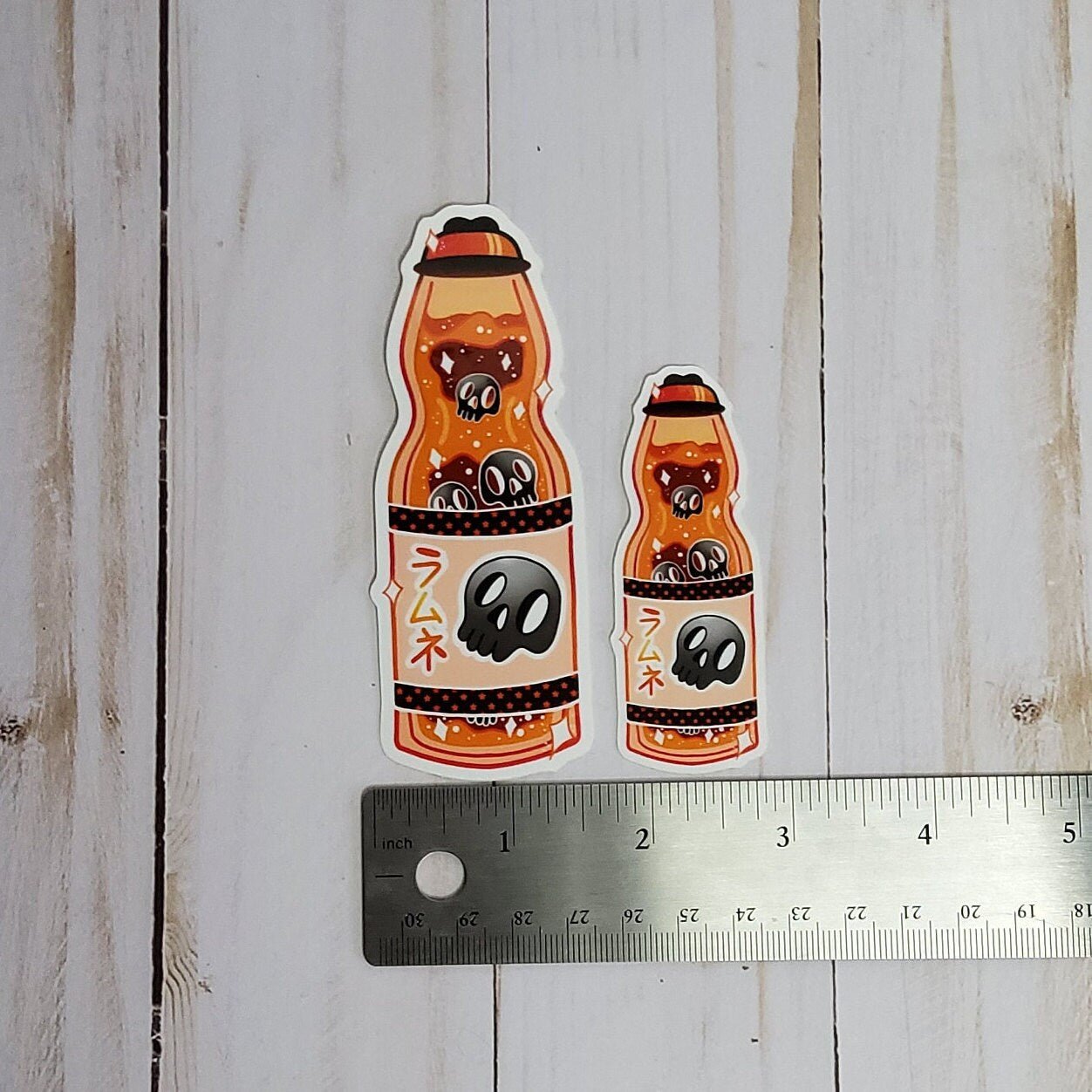 GLOSSY STICKER: Halloween Orange and Black Glass Bottle Drink Sticker , Halloween Drink Sticker , Spooky Soda Drink Sticker , Skull Drink