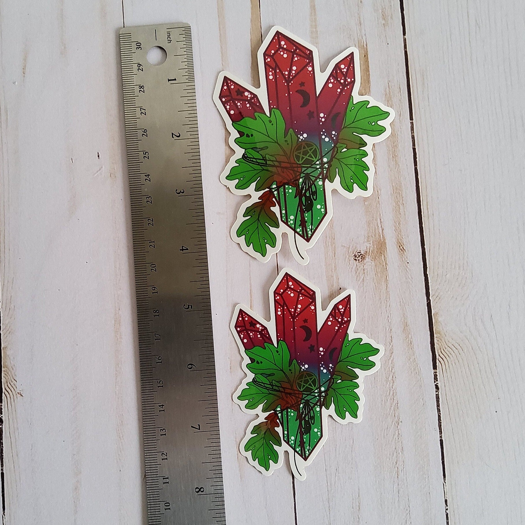 GLOSSY STICKER: Emerald and Burgundy Wicca Crystal , Wicca Crystal Sticker , Crystal Sticker , Witchy Vibe Stickers , Crystal Stickers , Oak