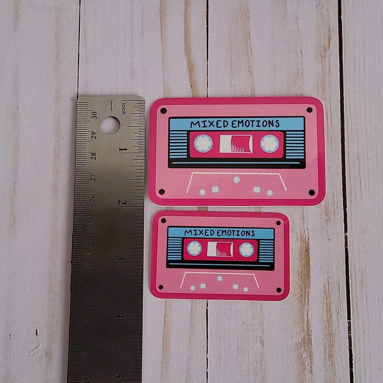 GLOSSY STICKER: Mixed Emotions Cassette Tape Sticker , Cassette Sticker , Mix Tape , Mix Tape Stickers , 80s Stickers , 80s Vibe Sticker