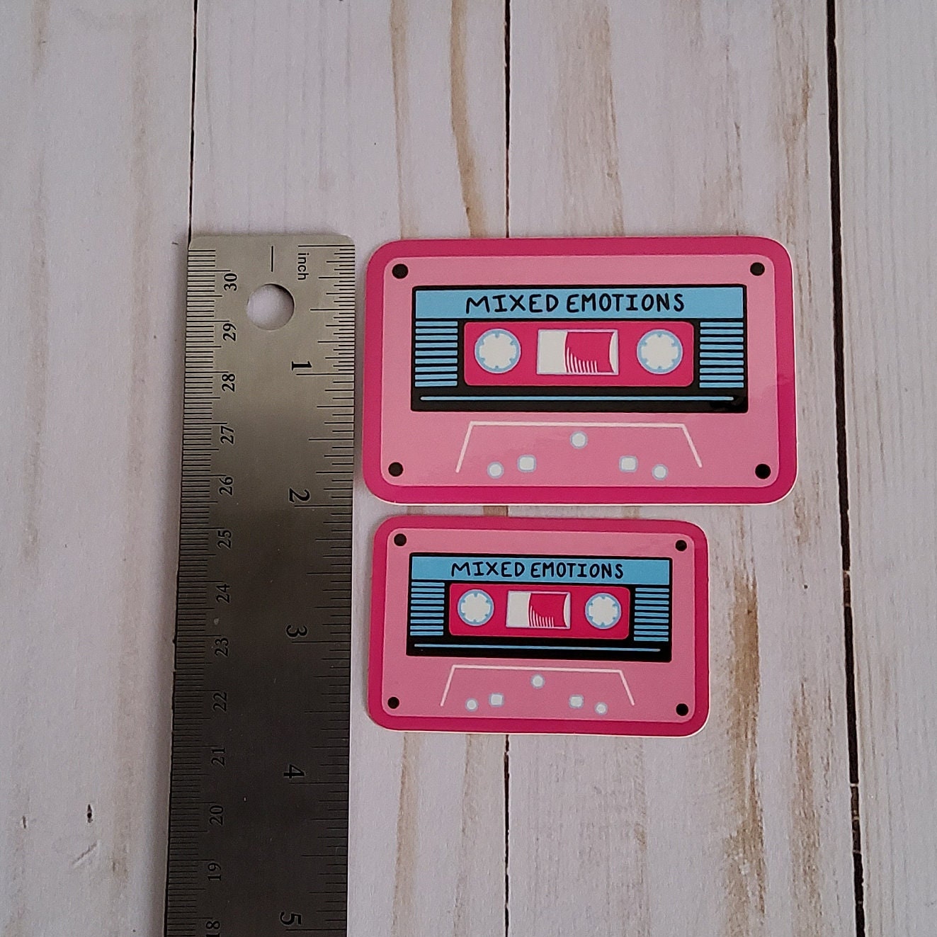 GLOSSY STICKER: Mixed Emotions Cassette Tape Sticker , Cassette Sticker , Mix Tape , Mix Tape Stickers , 80s Stickers , 80s Vibe Sticker Acornandcrowstudio