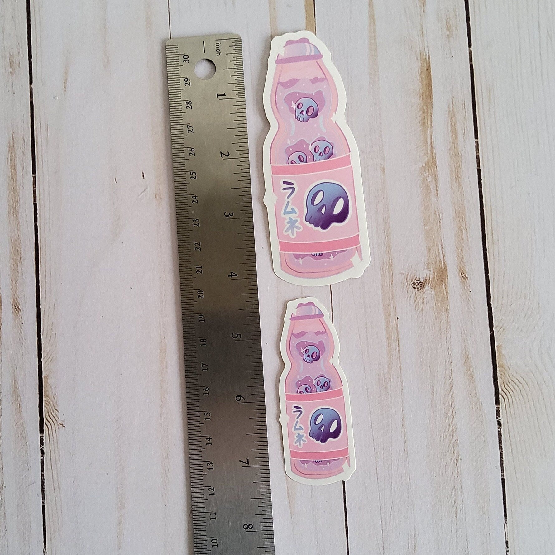 GLOSSY STICKER: Pastel Pink Glass Bottle Drink Skull Sticker , Skull Drink Sticker , Skull Pink Sticker , Pink Drink Sticker , Glass Bottle