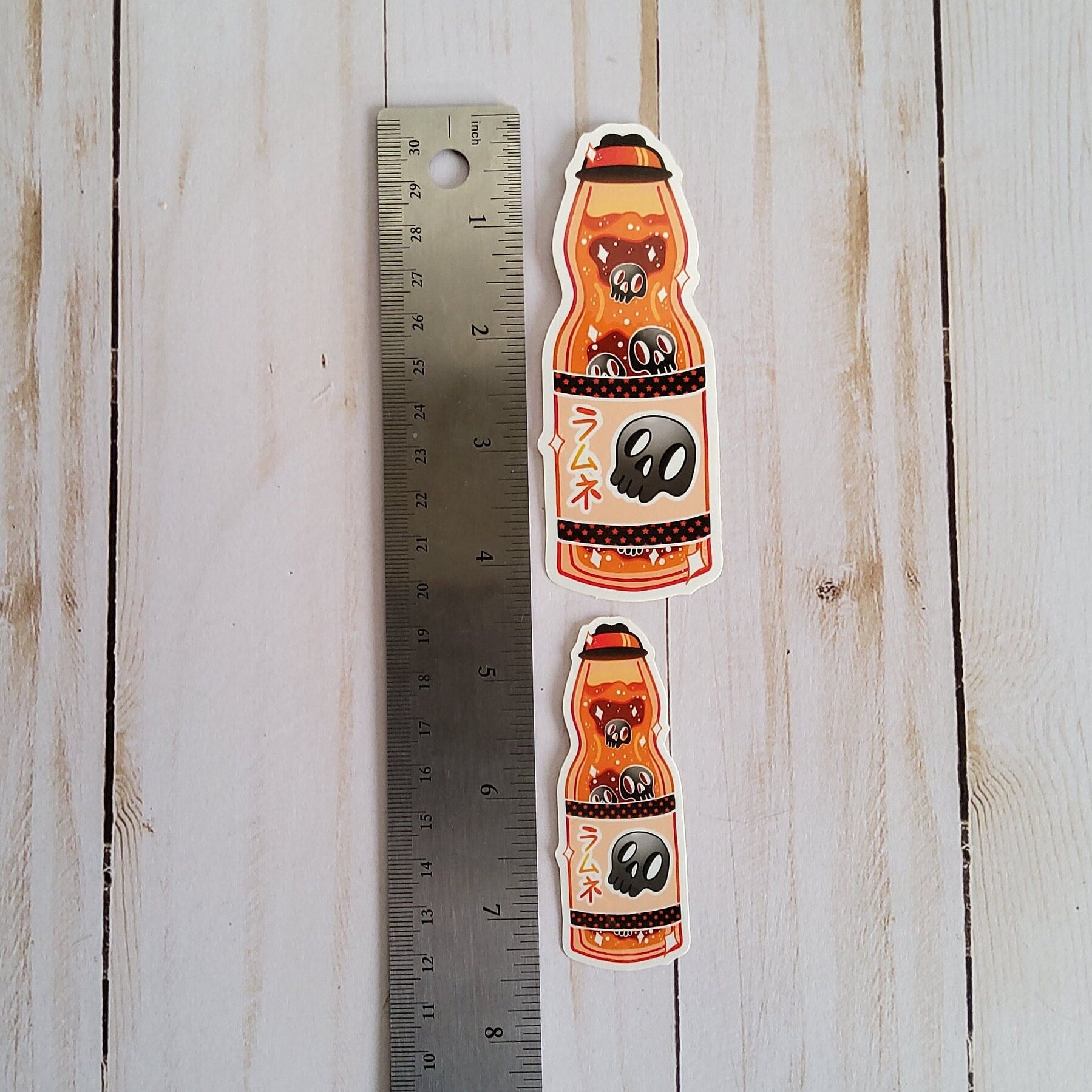 GLOSSY STICKER: Halloween Orange and Black Glass Bottle Drink Sticker , Halloween Drink Sticker , Spooky Soda Drink Sticker , Skull Drink