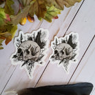 GLOSSY STICKER: Rebirth Skull and Mushroom Black and Grey Sticker , Skull and Ferns Sticker , Dark Aesthetic Skull Sticker , Skull Sticker