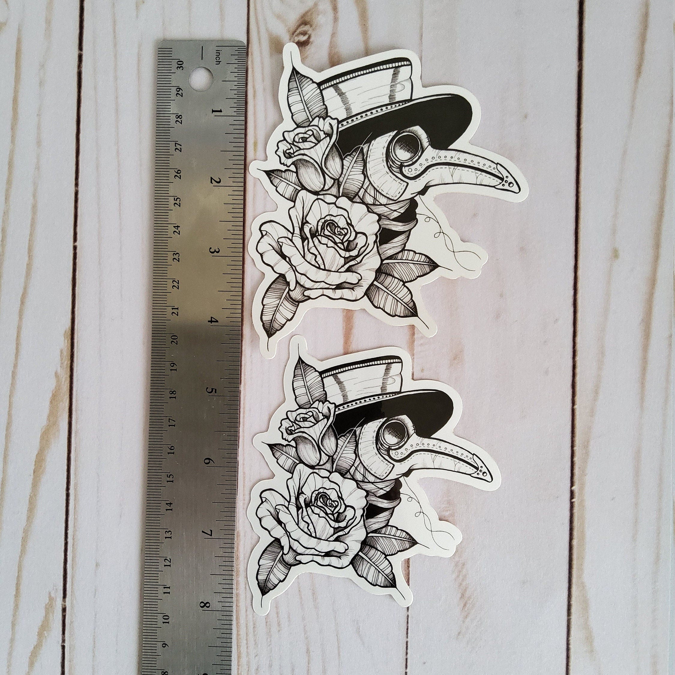 GLOSSY STICKER: Plague Doctor Sticker , Plague Doctor Sticker , Traditional Plague Doctor Art , Plague Doctor and Roses Sticker , Plague