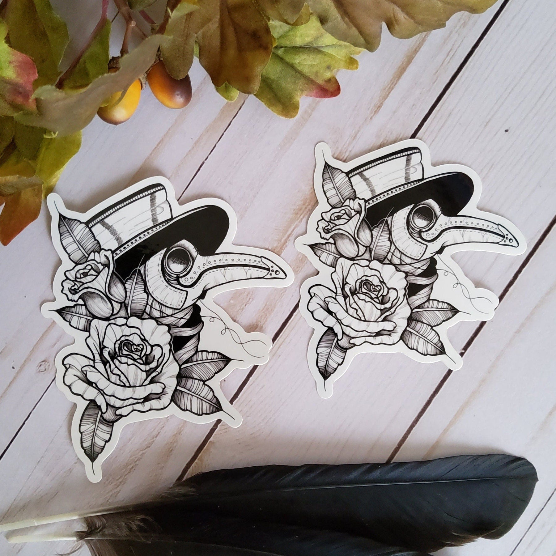 GLOSSY STICKER: Plague Doctor Sticker , Plague Doctor Sticker , Traditional Plague Doctor Art , Plague Doctor and Roses Sticker , Plague