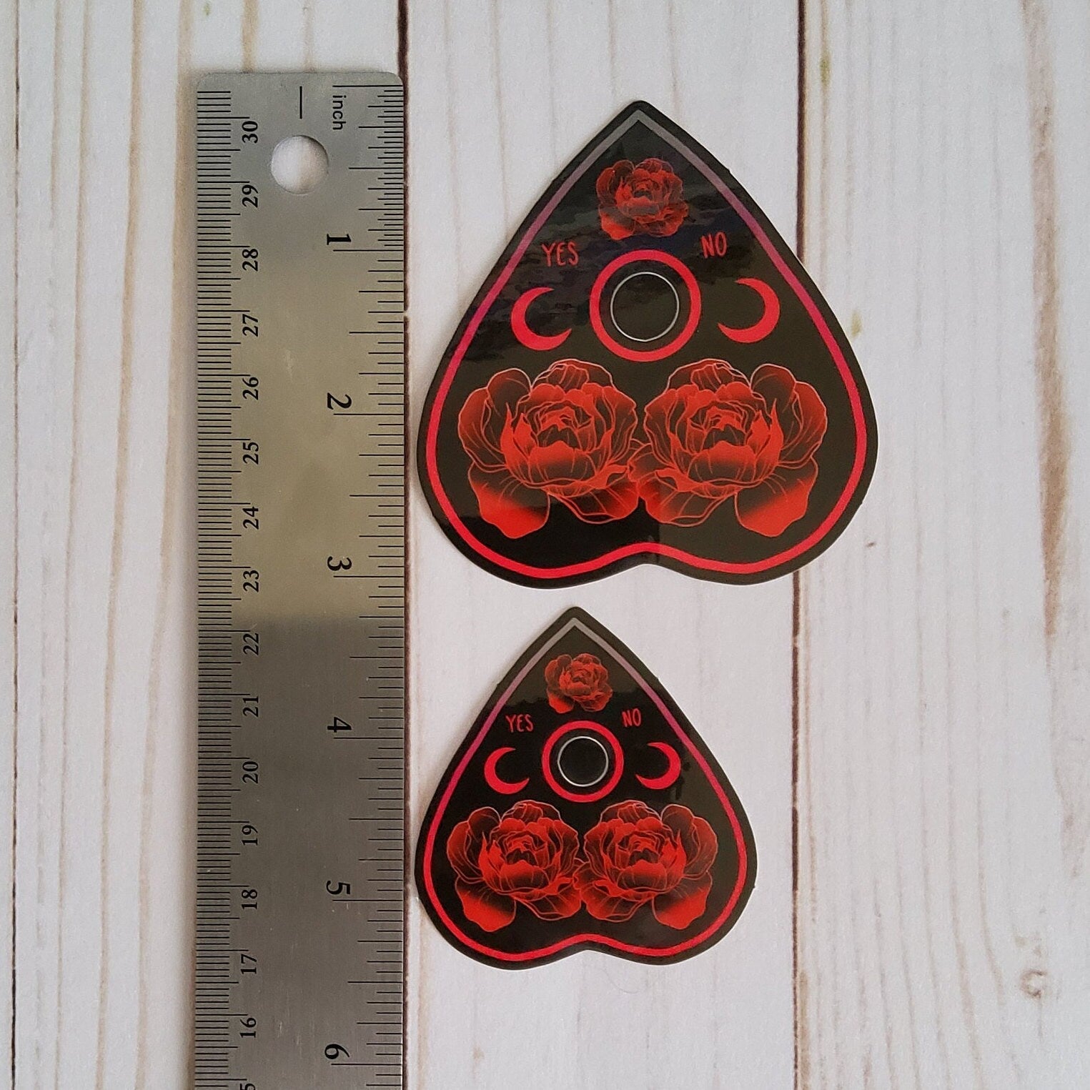 GLOSSY STICKER: Black and Red Rose Planchette , Black and Red Rose Planchette Sticker , Red Rose Planchette Sticker , Rose Planchette Sticker Acornandcrowstudio
