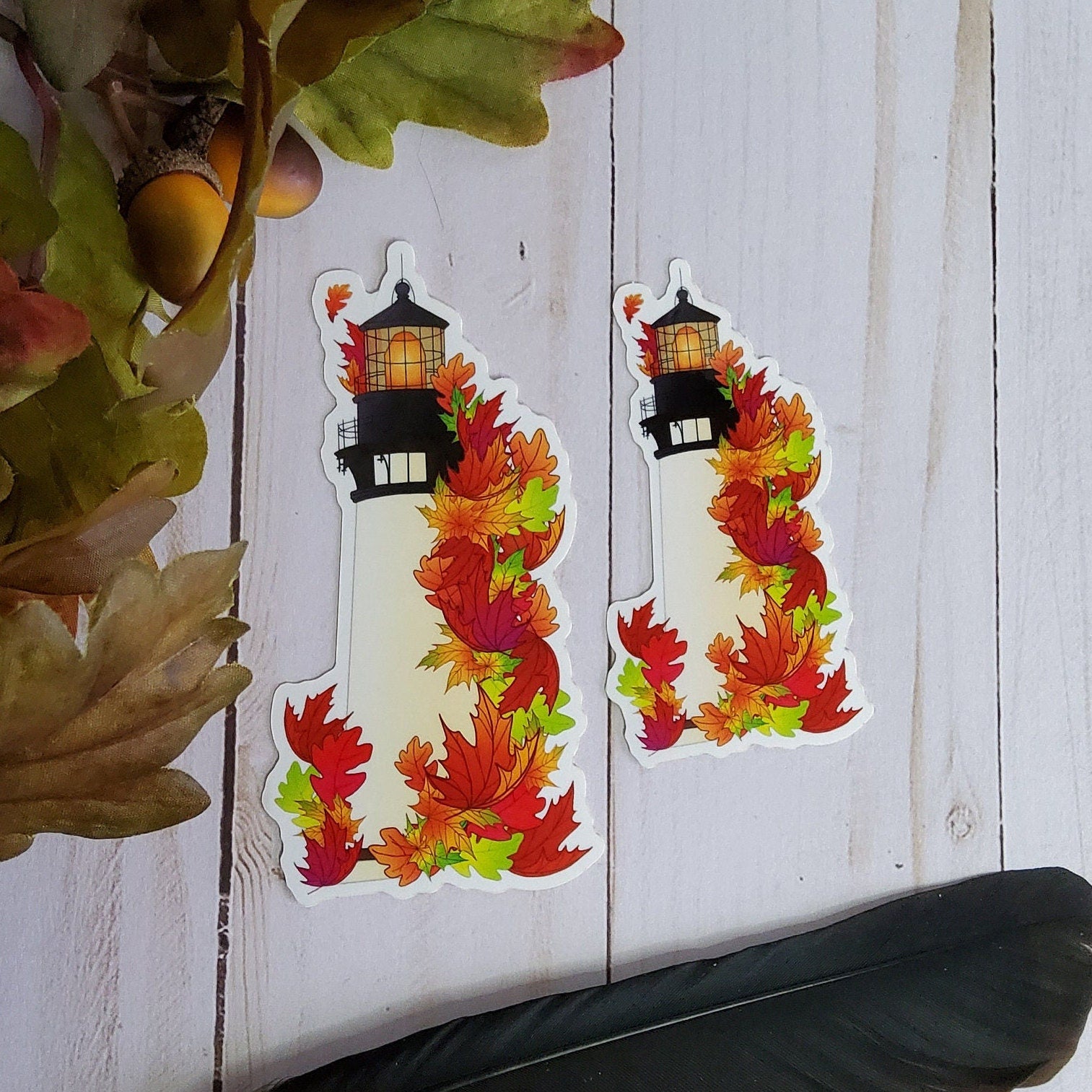 GLOSSY STICKER: Autumn Lighthouse Die Cut , Fall Lighthouse Sticker , Fall Lighthouse , Autumn Lighthouse , Lighthouse Sticker , Autumn
