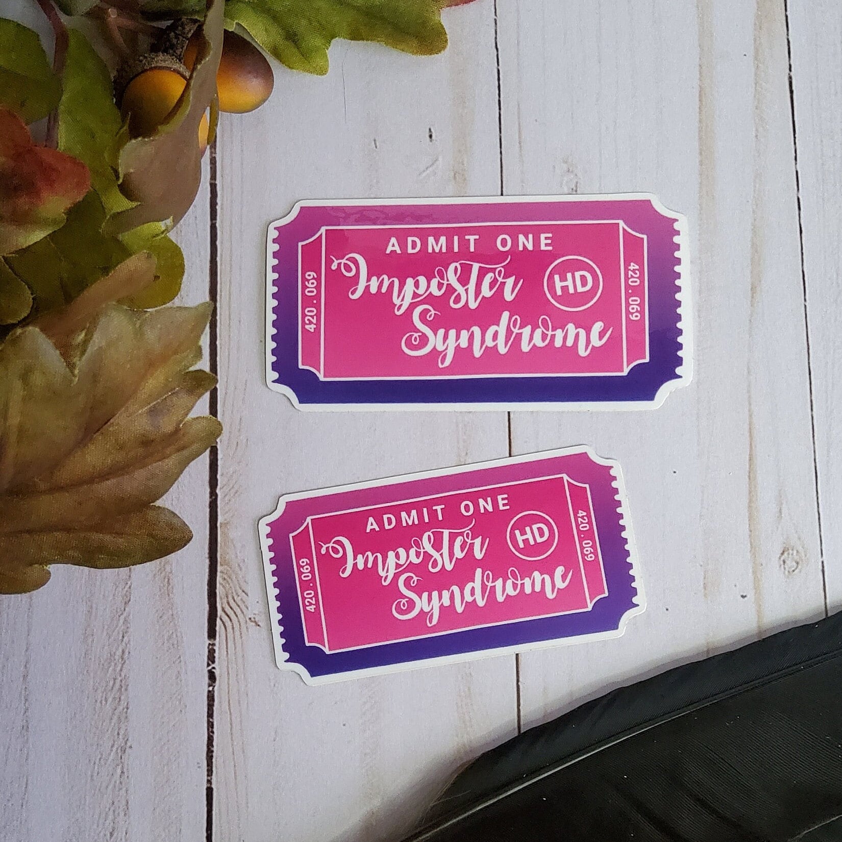 GLOSSY STICKER: Imposter Syndrome Pink and Purple Ticket , Imposter Syndrome Ticket Sticker , Imposter Syndrome Sticker , Imposter Syndrome