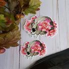 GLOSSY STICKER: Pastel Grunge Cat Skull and Roses Sticker , Cat Skull Sticker , Pastel Roses Sticker , Crystal Skull and Roses , Cat Skull