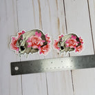 GLOSSY STICKER: Pastel Grunge Cat Skull and Roses Sticker , Cat Skull Sticker , Pastel Roses Sticker , Crystal Skull and Roses , Cat Skull