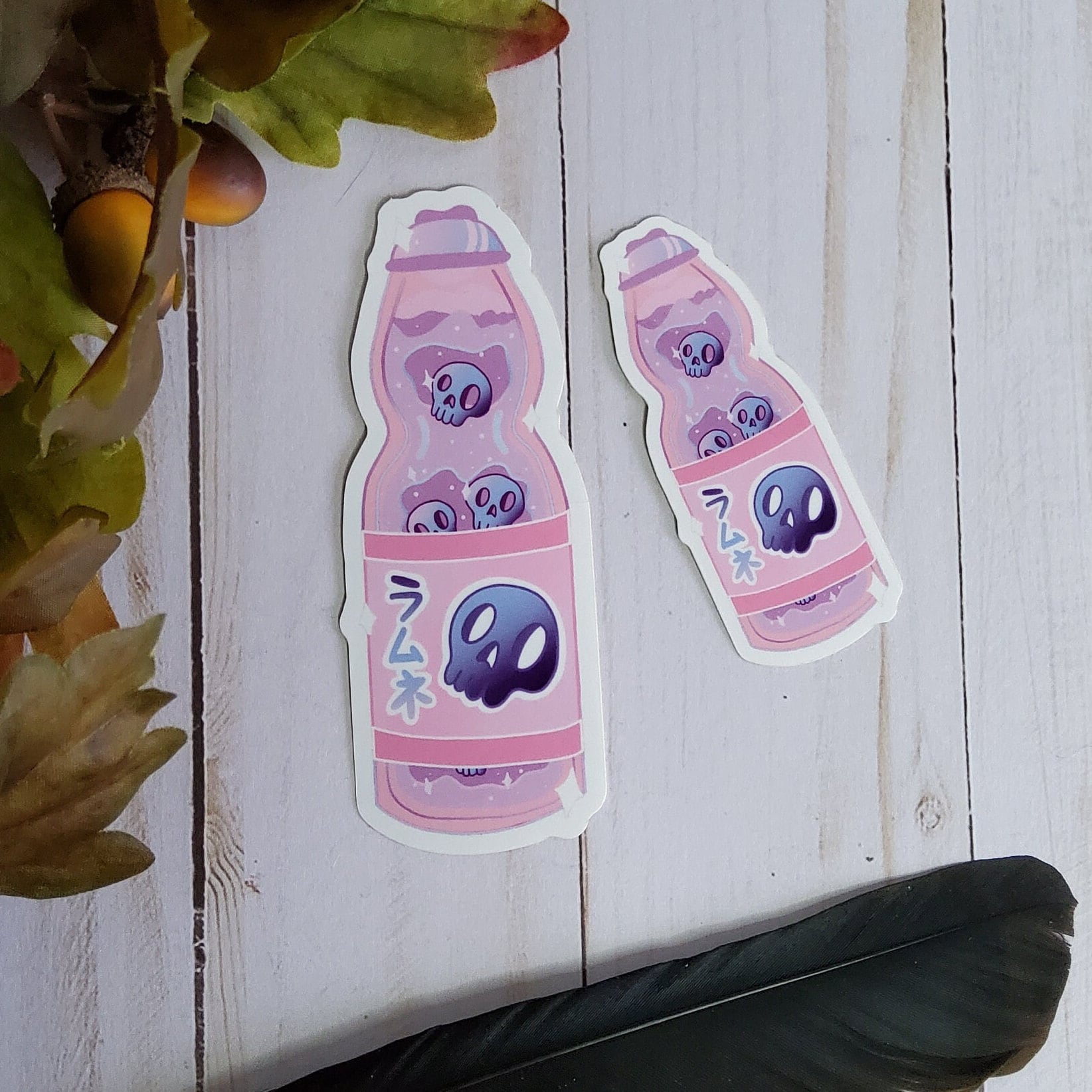 GLOSSY STICKER: Pastel Pink Glass Bottle Drink Skull Sticker , Skull Drink Sticker , Skull Pink Sticker , Pink Drink Sticker , Glass Bottle