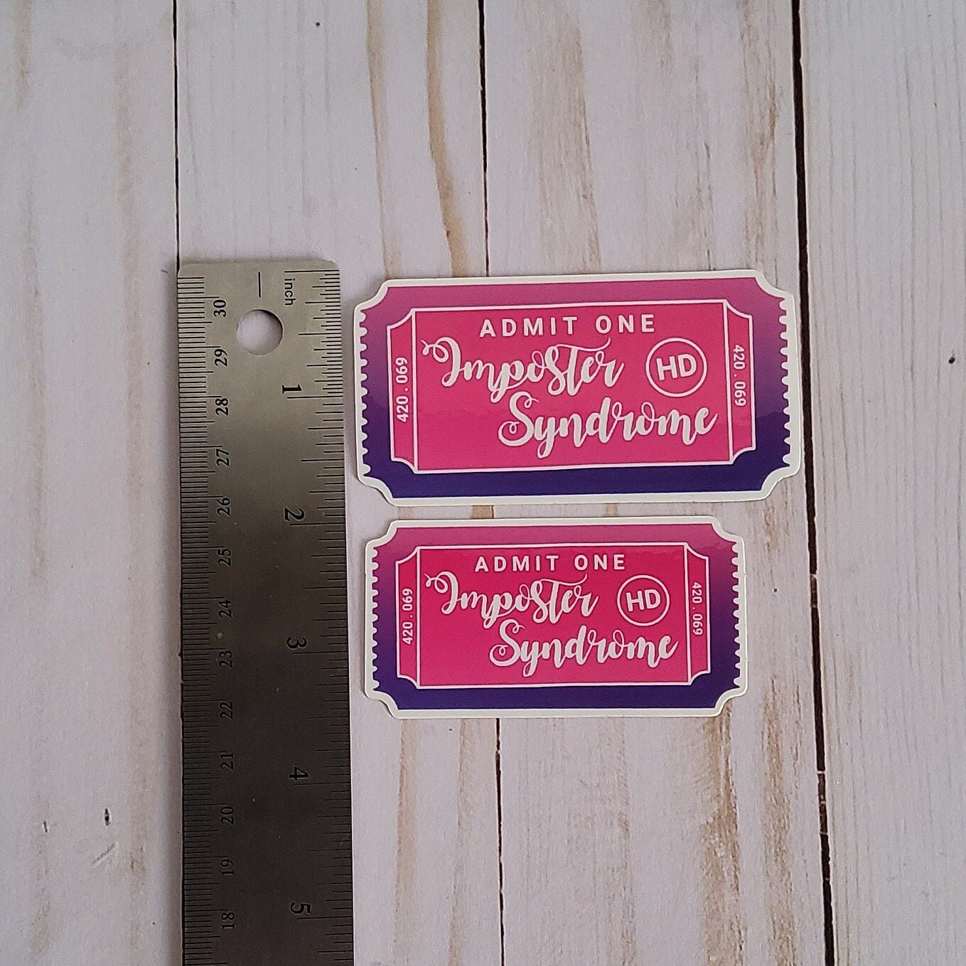 GLOSSY STICKER: Imposter Syndrome Pink and Purple Ticket , Imposter Syndrome Ticket Sticker , Imposter Syndrome Sticker , Imposter Syndrome