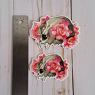 GLOSSY STICKER: Pastel Grunge Cat Skull and Roses Sticker , Cat Skull Sticker , Pastel Roses Sticker , Crystal Skull and Roses , Cat Skull
