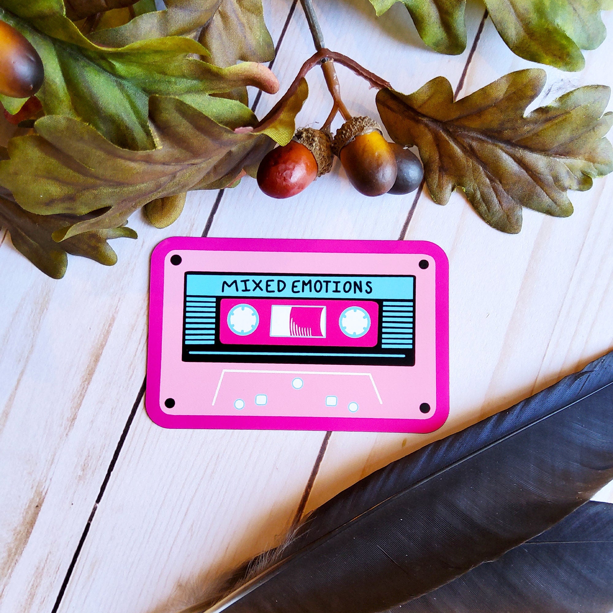 MAGNET: Mixed Emotions Pink 80s Vibes Cassette Tape , Cassette Tape Decorative Magnet , Pink Tape Magnet , Pink Mixed Emotions Magnet