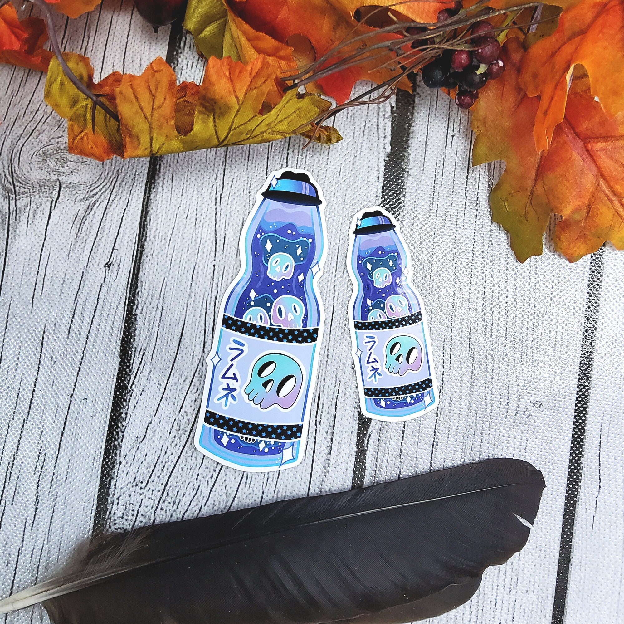 GLOSSY STICKER: Blue Glass Bottle Drink Skull Sticker , Skull Drink Sticker , Skull Blue Sticker , Blue Drink Sticker , Glass Bottle