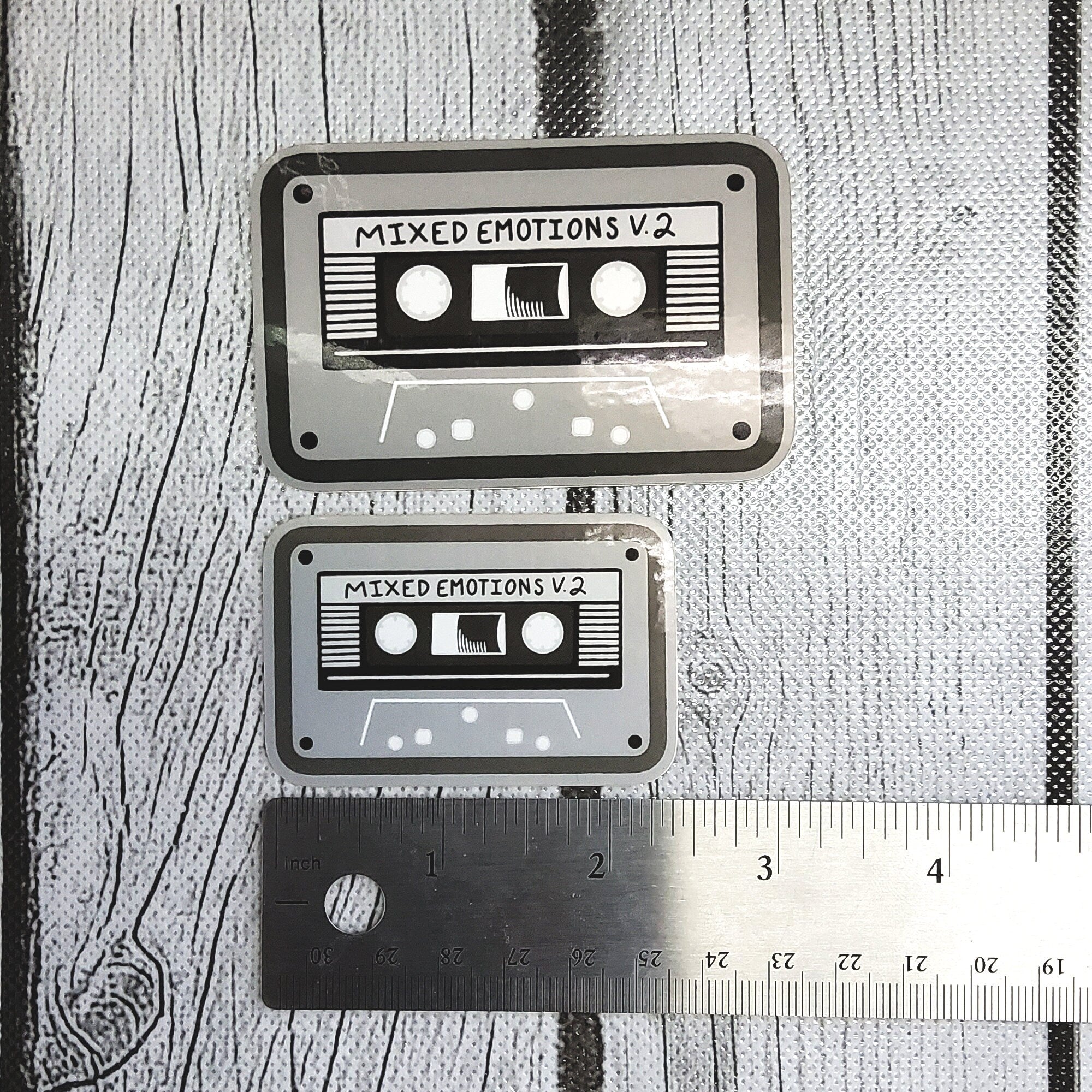 GLOSSY STICKER: Gray Mixed Emotions Volume 2 Cassette Tape Sticker , Cassette Sticker , Mix Tape , Mix Tape Stickers , 80s Vibe Sticker Sticker Acornandcrowstudio