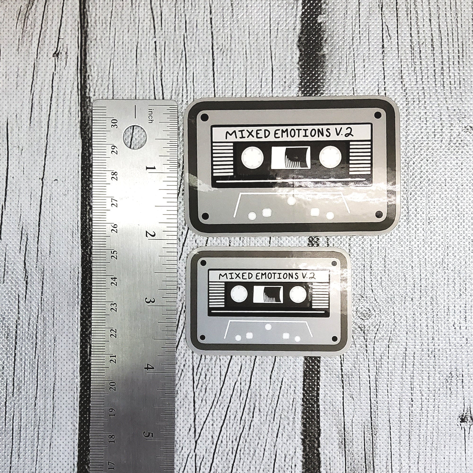 GLOSSY STICKER: Gray Mixed Emotions Volume 2 Cassette Tape Sticker , Cassette Sticker , Mix Tape , Mix Tape Stickers , 80s Vibe Sticker