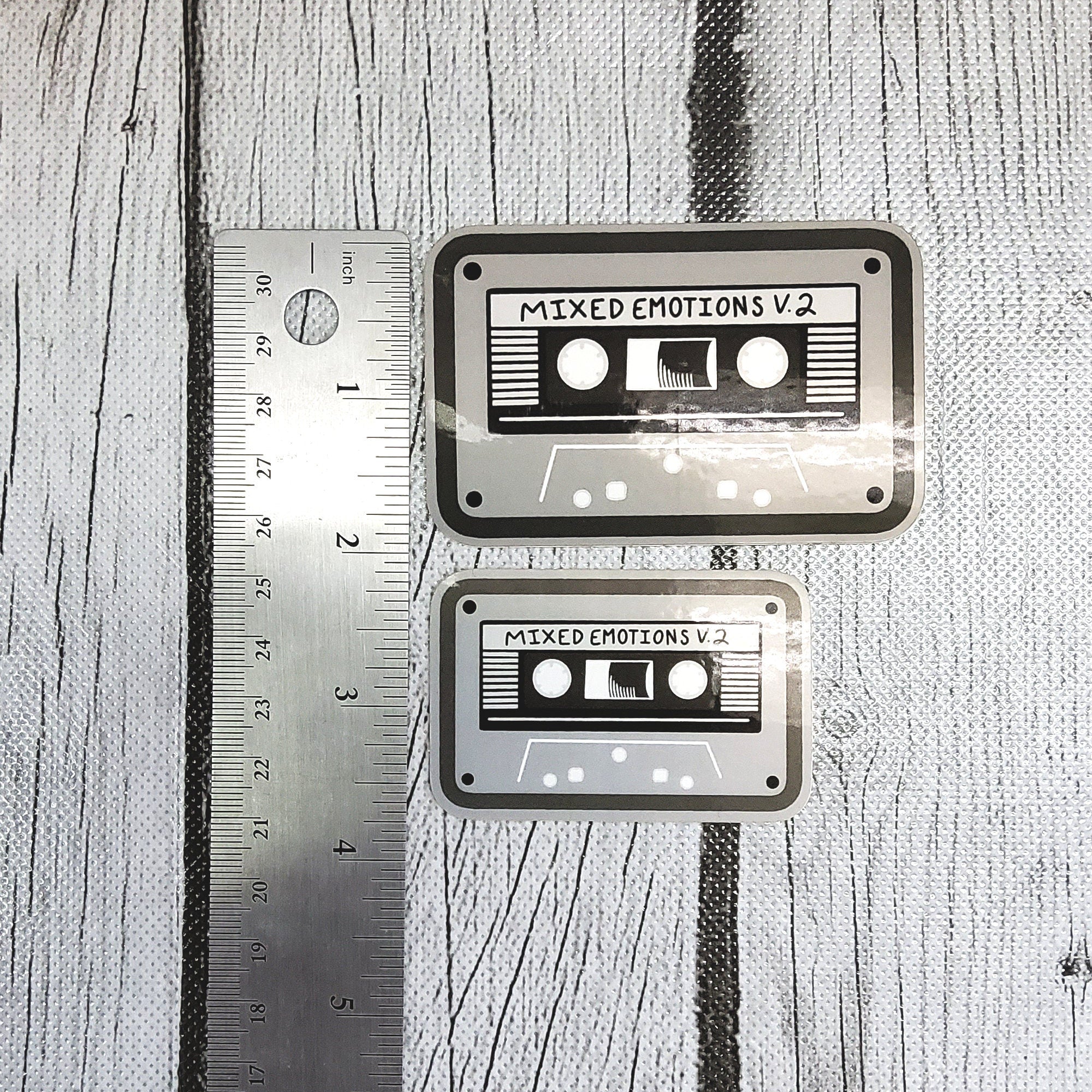 GLOSSY STICKER: Gray Mixed Emotions Volume 2 Cassette Tape Sticker , Cassette Sticker , Mix Tape , Mix Tape Stickers , 80s Vibe Sticker Sticker Acornandcrowstudio