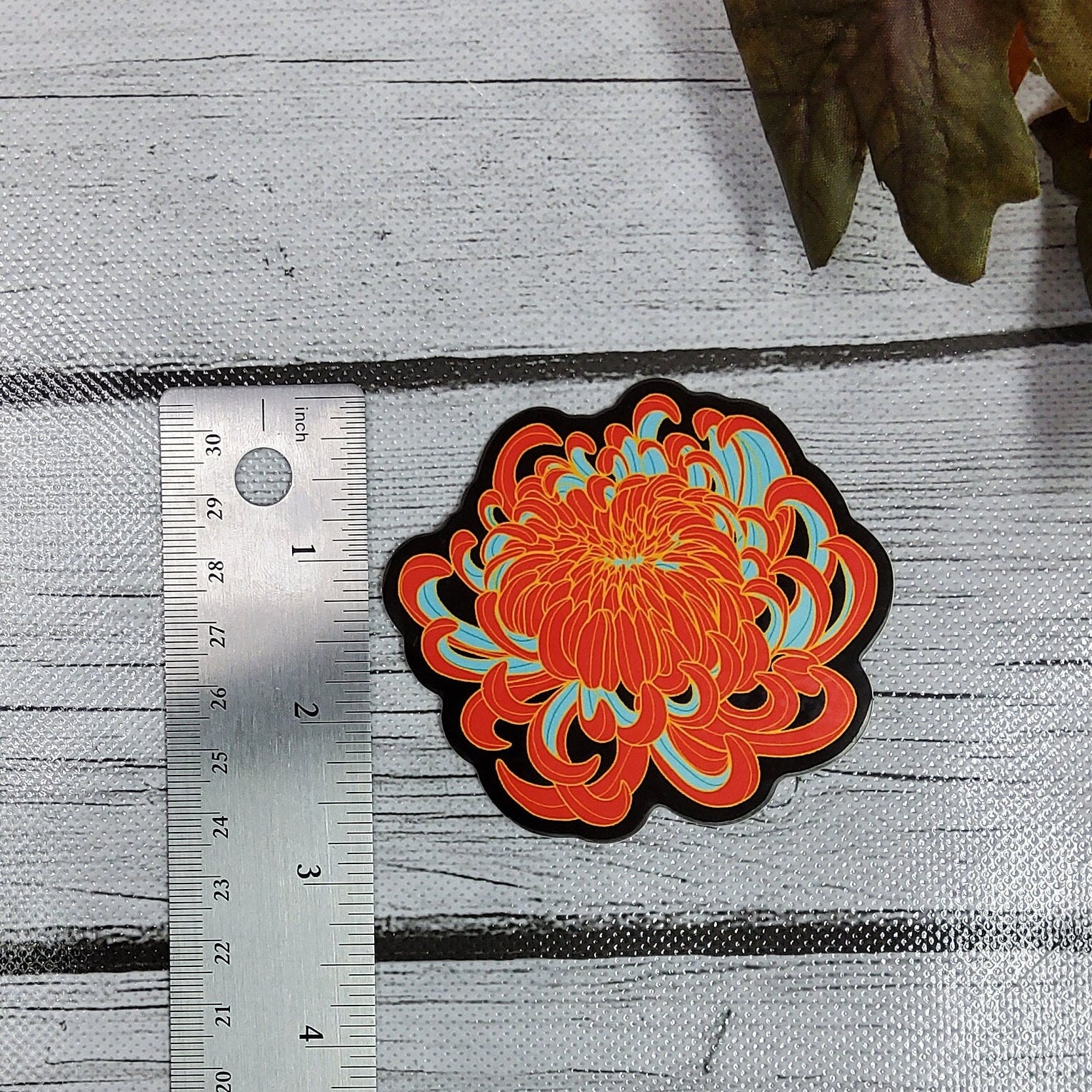 GLOSSY STICKER: STYLE 3 Orange and Teal Chrysanthemum , Chrysanthemum Sticker , Chrysanthemum Art , Floral Sticker , Floral Art Sticker