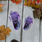 GLOSSY STICKER: 'Become a Witch Worth Burning' Coffin , Purple Coffin Sticker , Witchy Purple Coffin Sticker , Witchy Coffin Sticker