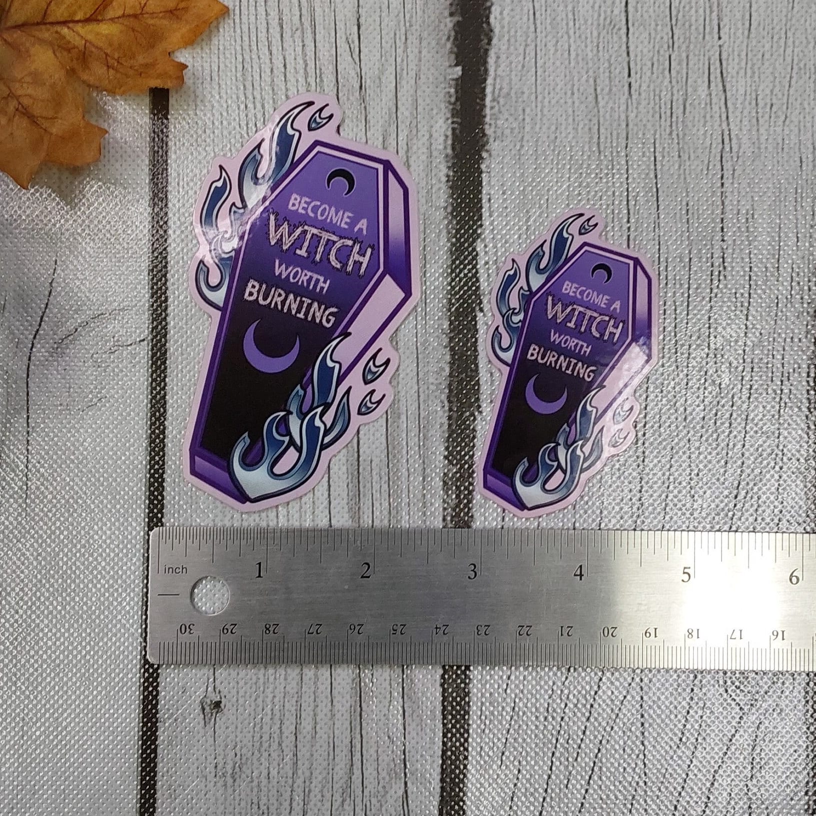 GLOSSY STICKER: 'Become a Witch Worth Burning' Coffin , Purple Coffin Sticker , Witchy Purple Coffin Sticker , Witchy Coffin Sticker