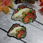 GLOSSY STICKER: Fox Skull Skull and Orange Mum Sticker , Fox Skull Sticker , Grunge Fox Skull Sticker , Skull and Flowers , Animal Skull Art