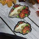 GLOSSY STICKER: Fox Skull Skull and Orange Mum Sticker , Fox Skull Sticker , Grunge Fox Skull Sticker , Skull and Flowers , Animal Skull Art