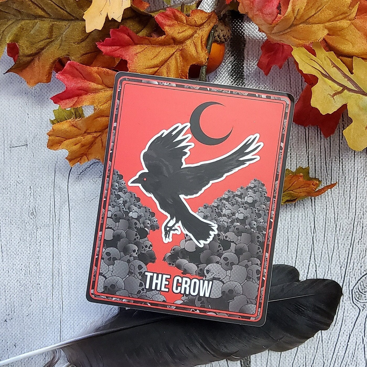 MATTE STICKER: Crow Tarot Card Style Sticker , Red Tarot Card Style Sticker , Crow Sticker , Omen Sticker
