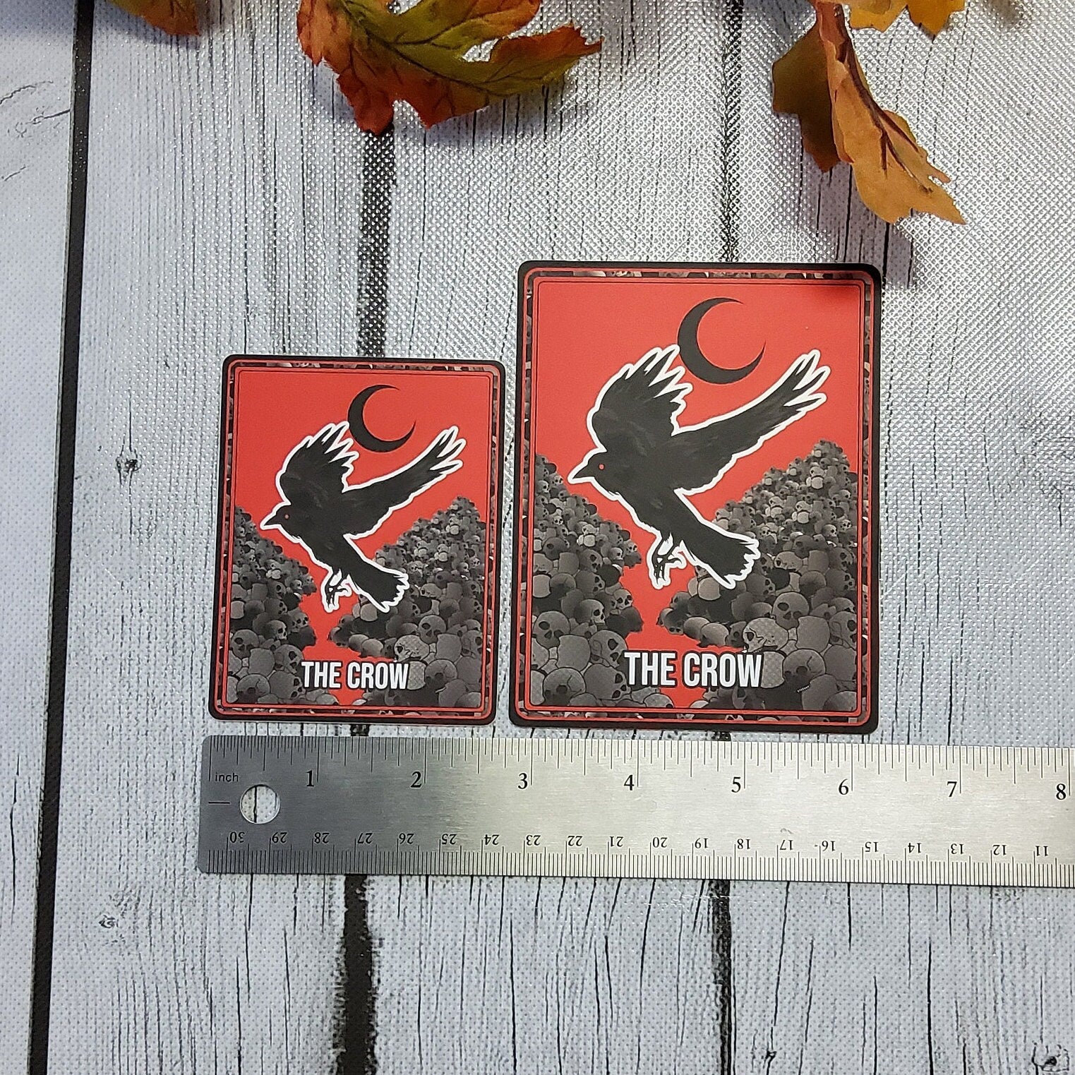 MATTE STICKER: Crow Tarot Card Style Sticker , Red Tarot Card Style Sticker , Crow Sticker , Omen Sticker