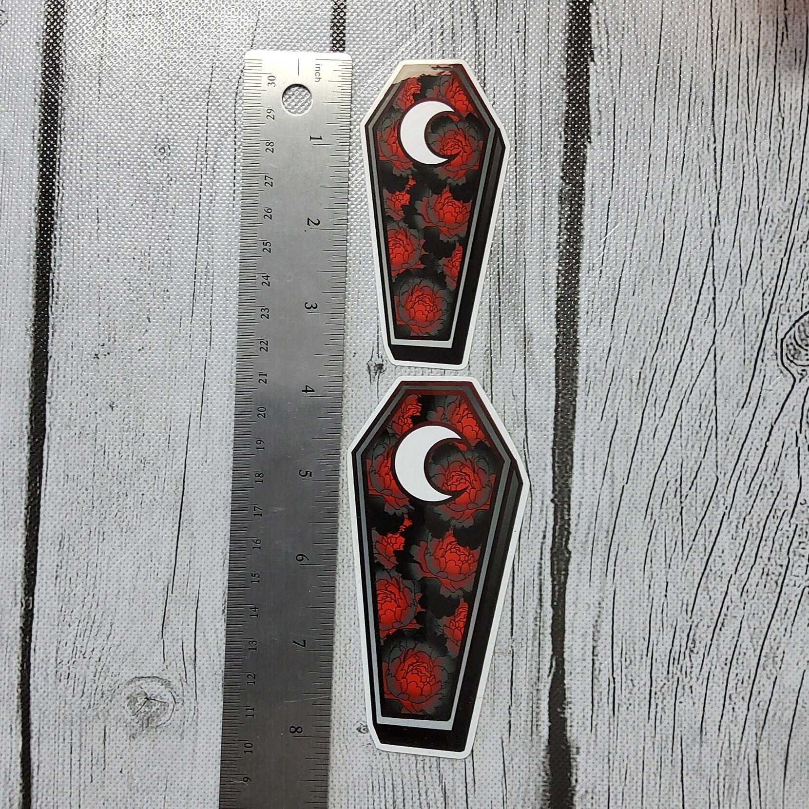 GLOSSY STICKER: Red and Black Peony Coffin Art , Dark Aesthetic Peony Sticker , Dark Academia Sticker , Dark Floral Art , Black Peony Acornandcrowstudio
