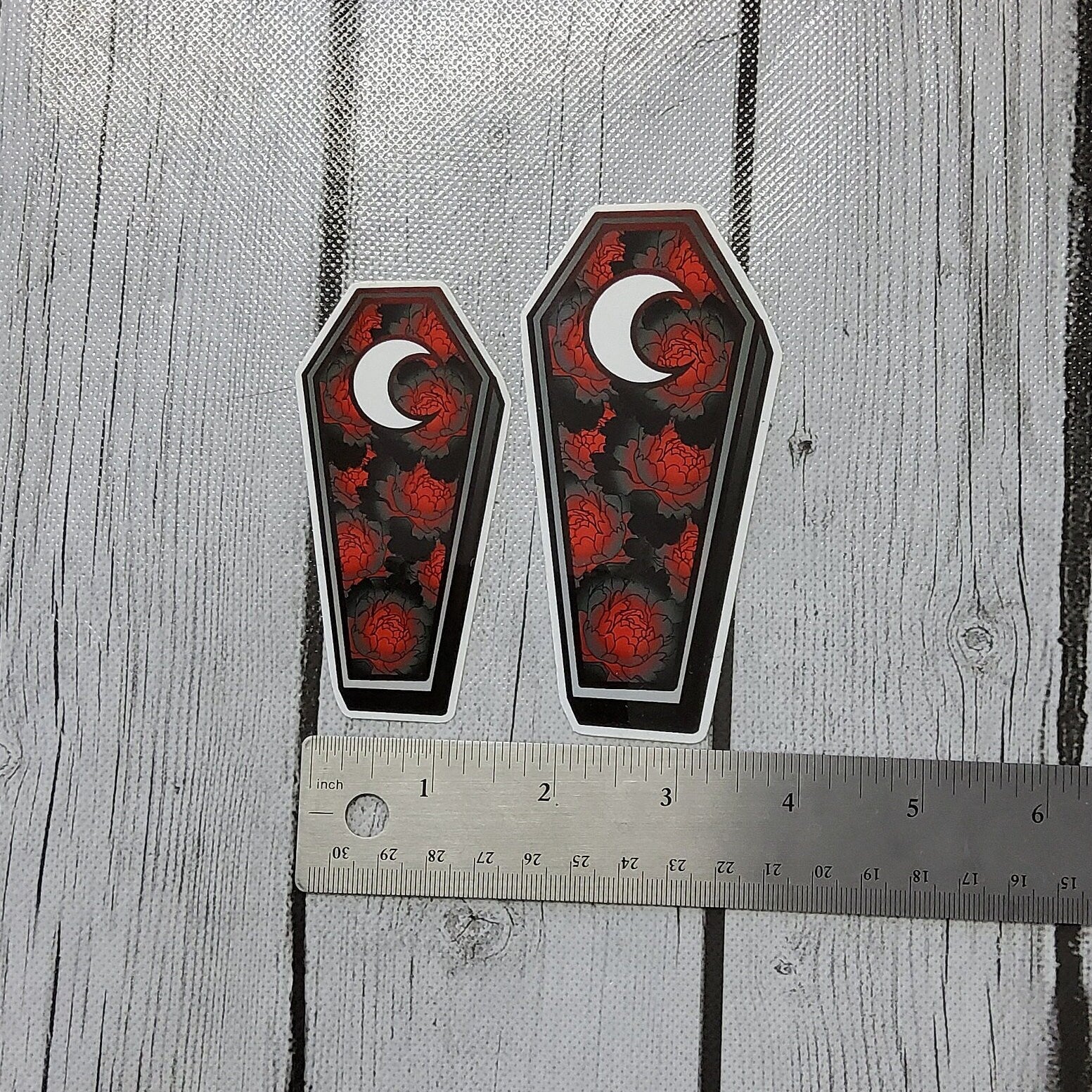 GLOSSY STICKER: Red and Black Peony Coffin Art , Dark Aesthetic Peony Sticker , Dark Academia Sticker , Dark Floral Art , Black Peony Acornandcrowstudio