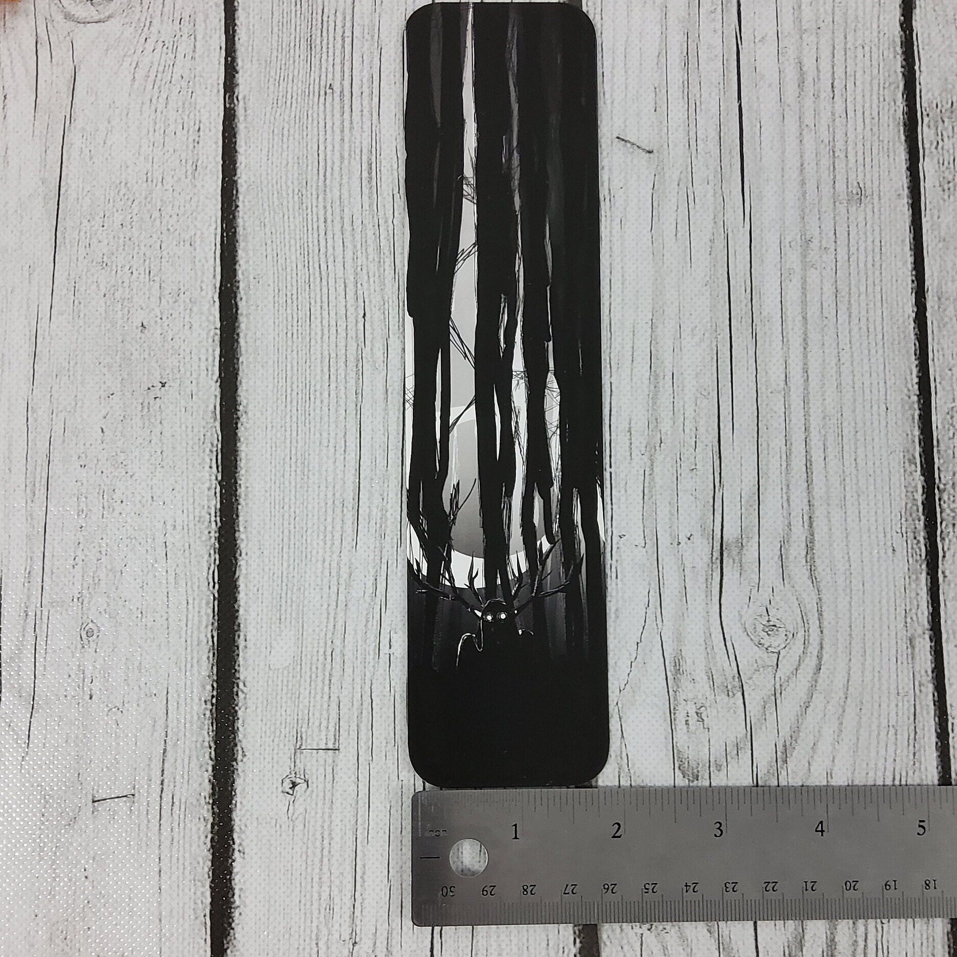 BOOKMARK: The ' Watcher' Creepy Forest with Moon , Creepy Cryptid Bookmark , Black Forest and Moon Bookmark , Cryptid Bookmark Bookmarks Acornandcrowstudio