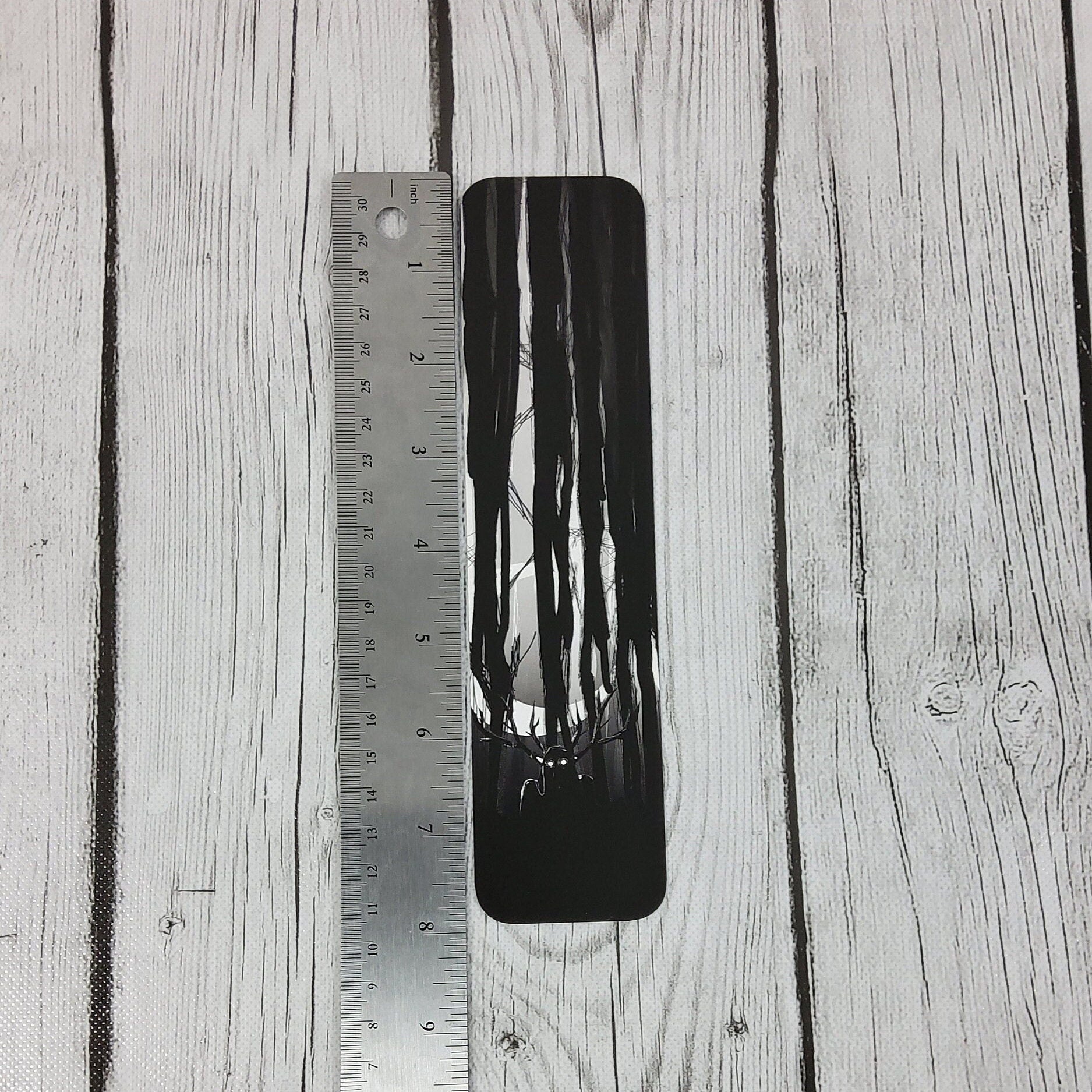 BOOKMARK: The ' Watcher' Creepy Forest with Moon , Creepy Cryptid Bookmark , Black Forest and Moon Bookmark , Cryptid Bookmark Bookmarks Acornandcrowstudio