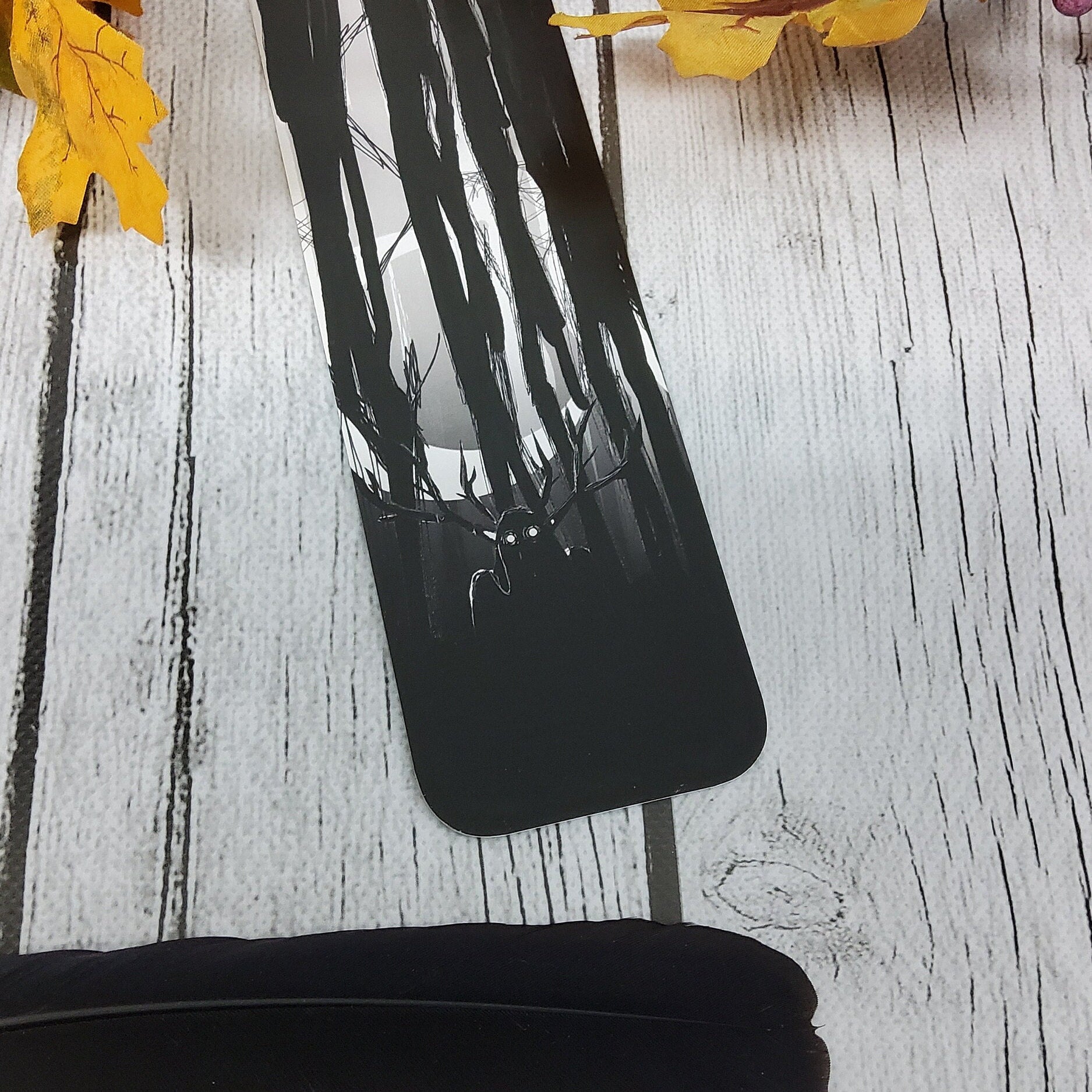 BOOKMARK: The ' Watcher' Creepy Forest with Moon , Creepy Cryptid Bookmark , Black Forest and Moon Bookmark , Cryptid Bookmark