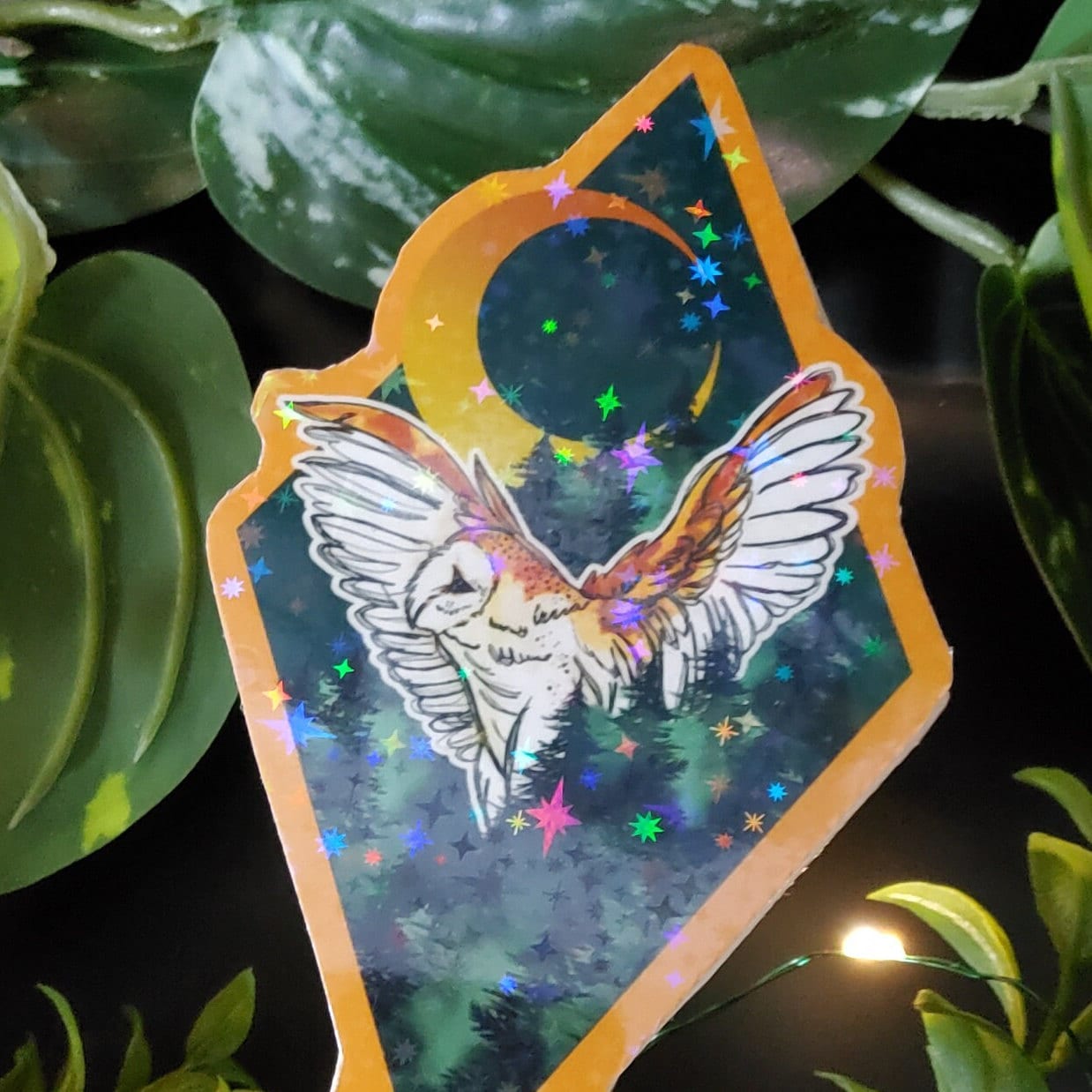 HANDMADE MAGNETIC BOOKMARK: Forest Owl and Gold Moon , Dark Forest and Barn Owl Bookmark , Owl and Moon Art , Barn Owl Bookmark