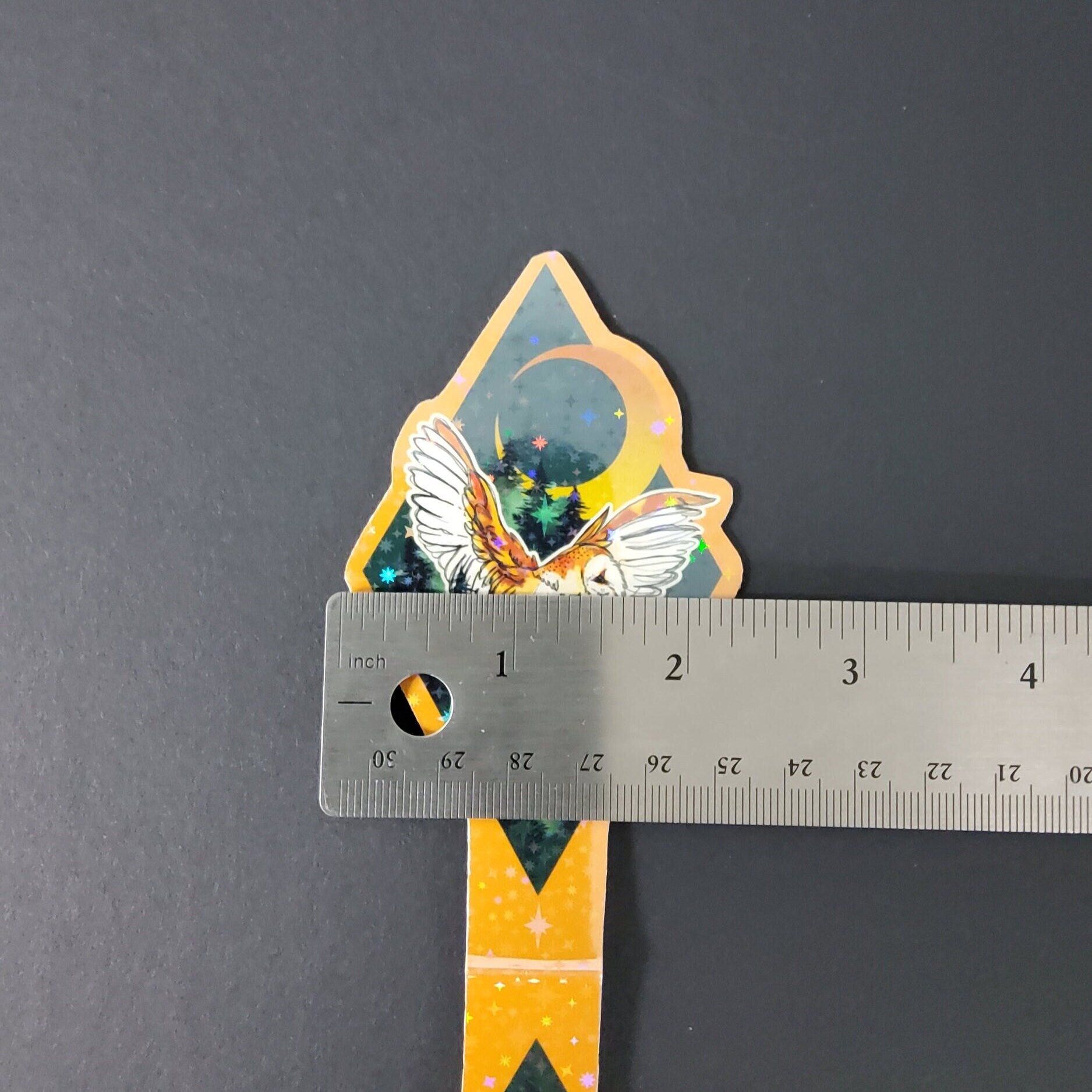 HANDMADE MAGNETIC BOOKMARK: Forest Owl and Gold Moon , Dark Forest and Barn Owl Bookmark , Owl and Moon Art , Barn Owl Bookmark