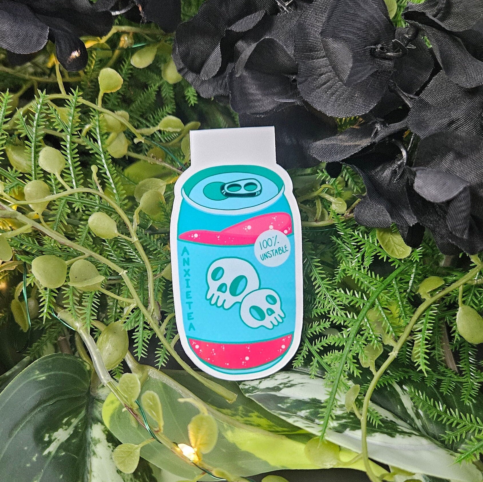 HANDMADE MAGNETIC BOOKMARK: AnxieTEA Teal Can , AnxieTEA Teal Magnetic Bookmark , AnxieTEA Art Bookmark , AnxieTEA Bookmark