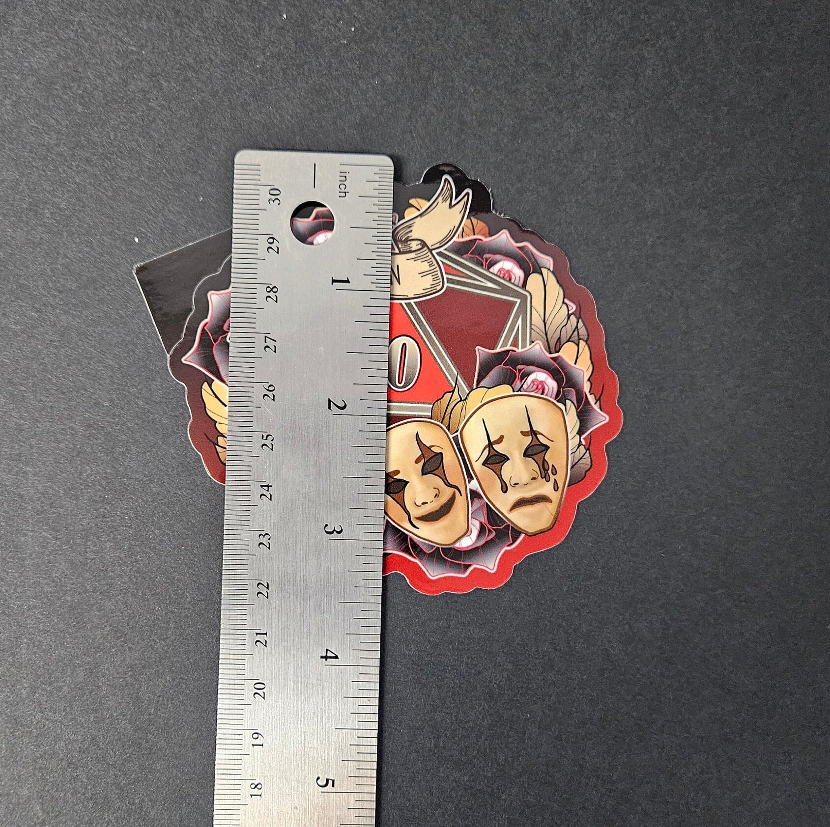 GLOSSY STICKER: D20 The Thespian , Floral D20 Sticker , Floral D20 Stickers, D20 Sticker , D20 Thespian Sticker , Player Type D20