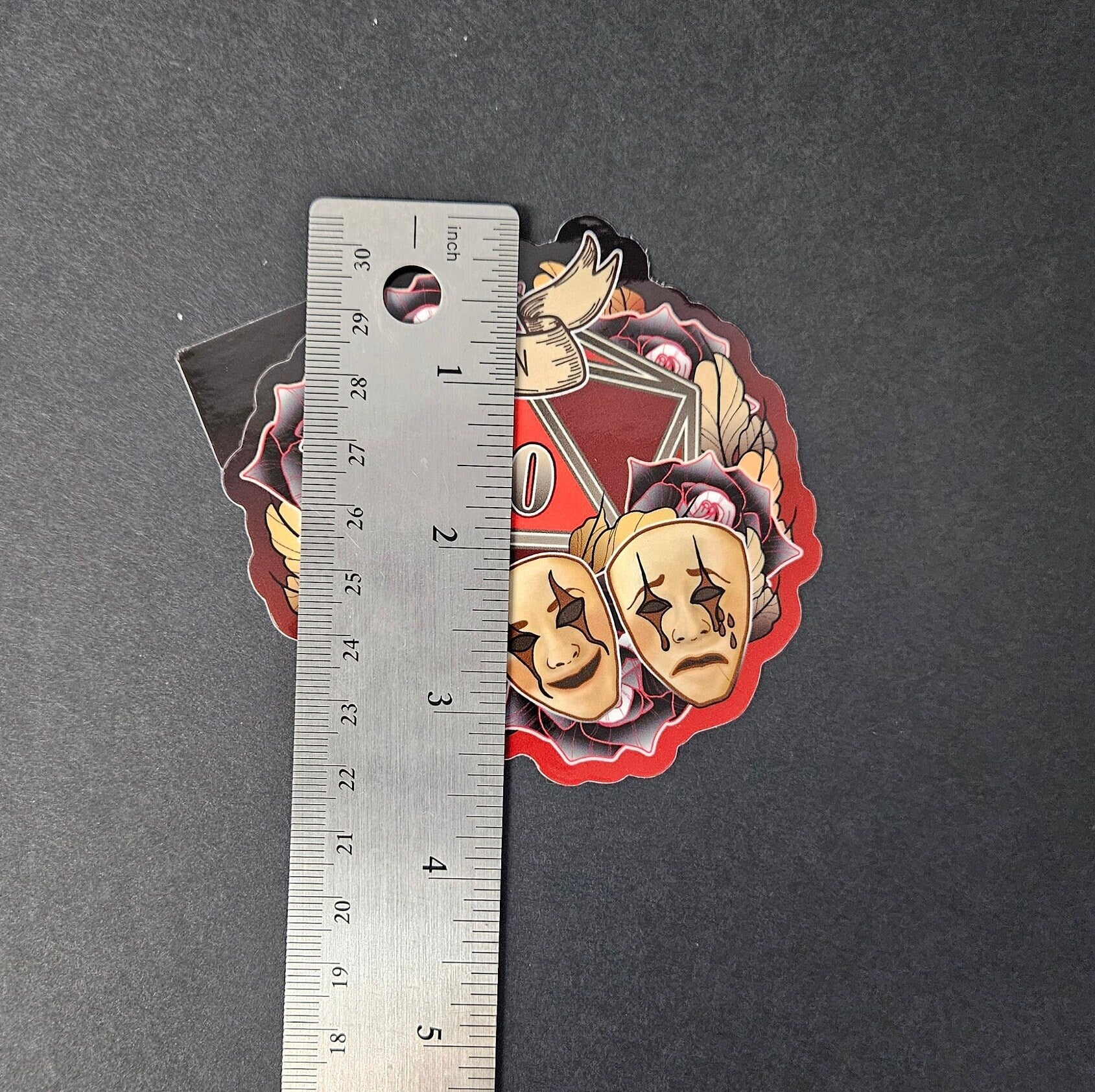 GLOSSY STICKER: D20 The Thespian , Floral D20 Sticker , Floral D20 Stickers, D20 Sticker , D20 Thespian Sticker , Player Type D20 Sticker Acornandcrowstudio