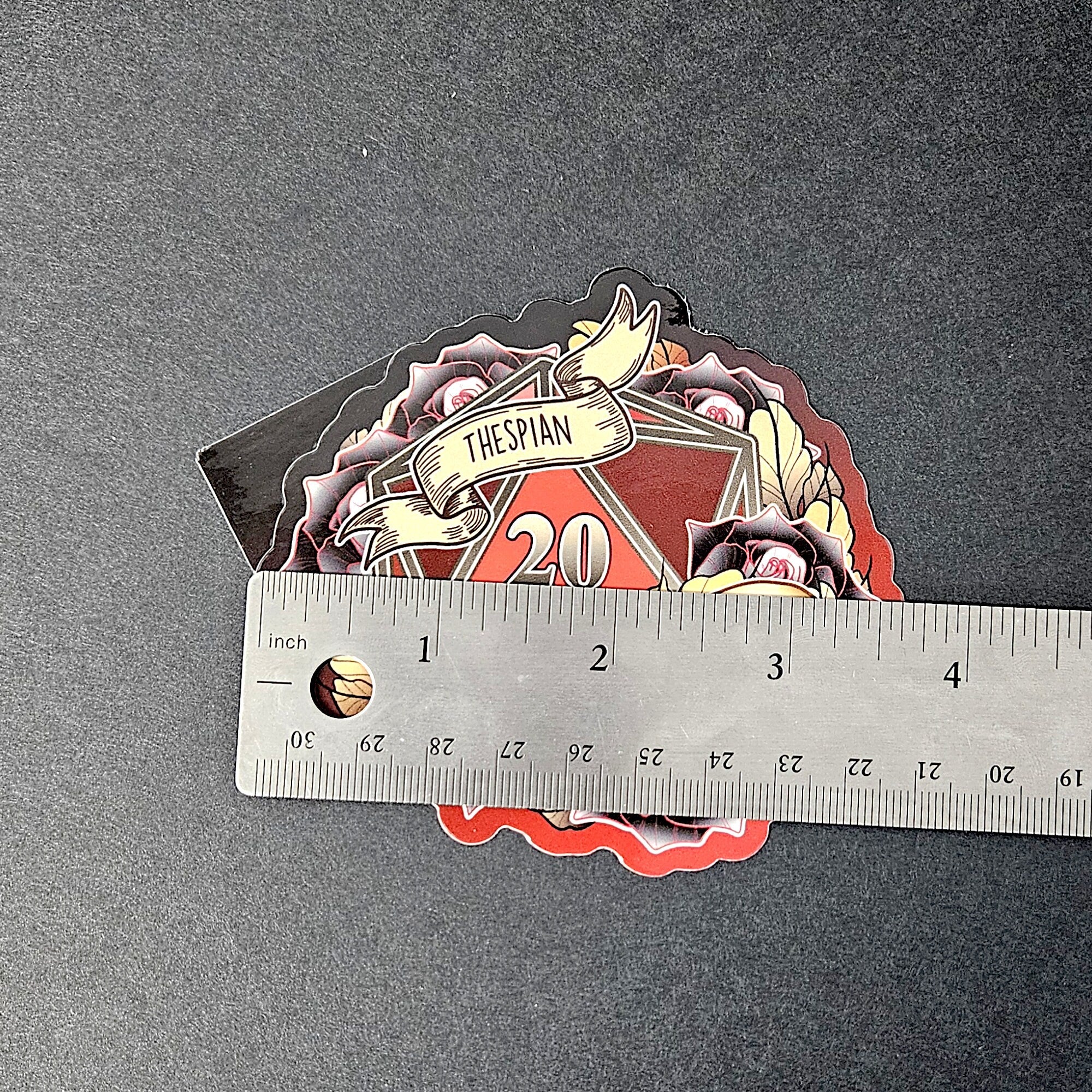 GLOSSY STICKER: D20 The Thespian , Floral D20 Sticker , Floral D20 Stickers, D20 Sticker , D20 Thespian Sticker , Player Type D20 Sticker Acornandcrowstudio