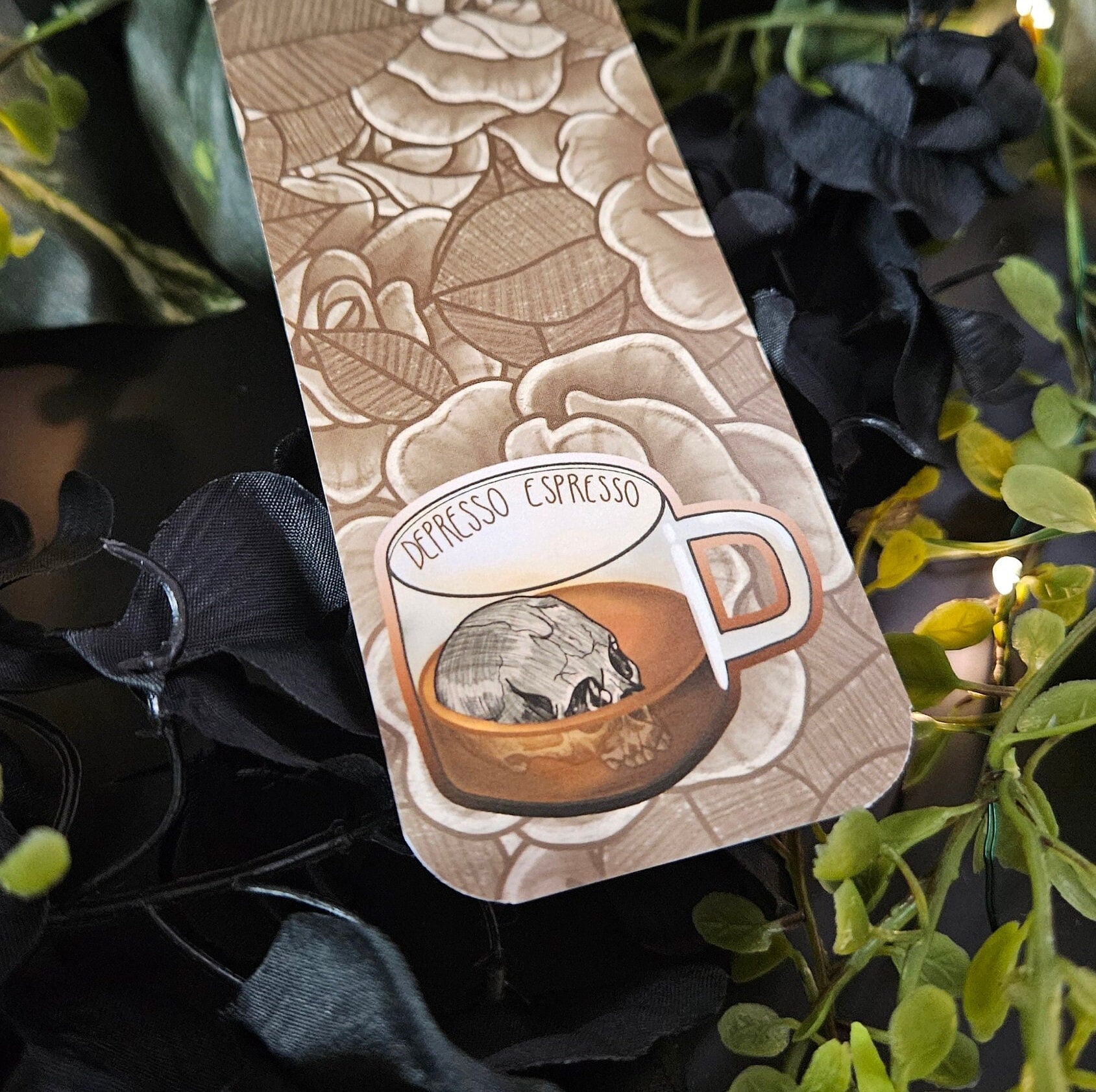 BOOKMARK: Depresso Espresso Bookmark , Depresso Espresso Coffee Themed Bookmark , Depresso Espresso Roses , Depresso Espresso