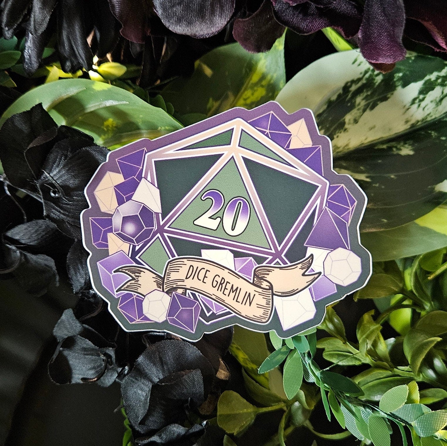 MATTE STICKER: D20 The Dice Gremlin , Dice Gremlin D20 Sticker , D20 Stickers, D20 Sticker , D20 Dice Gremlin Sticker , Player Type D20