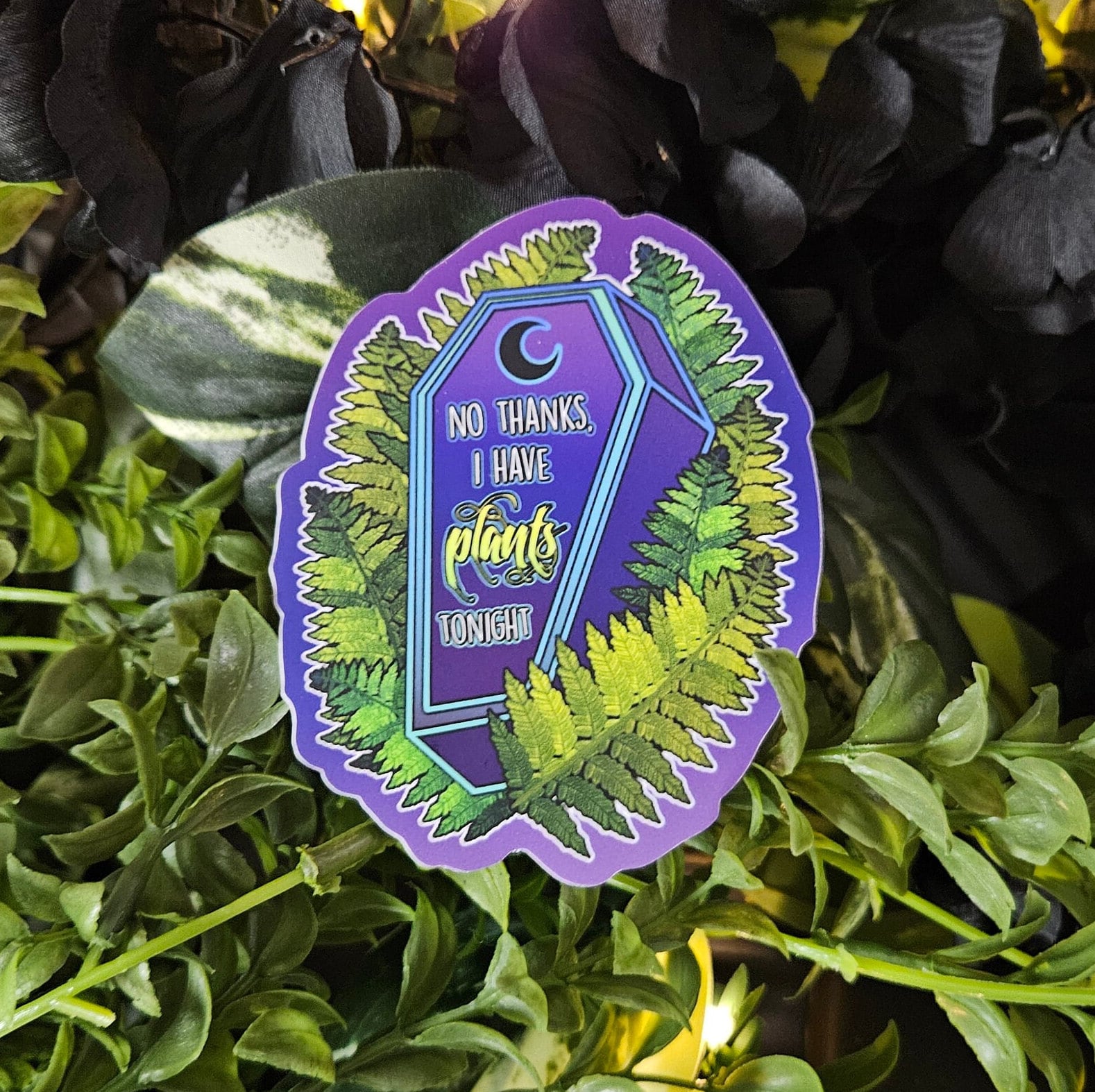MATTE STICKER: I Have Plants Coffin Decorative Sticker , Purple Coffin Sticker , I Have Plants Coffin Sticker , Plant Humor Sticker
